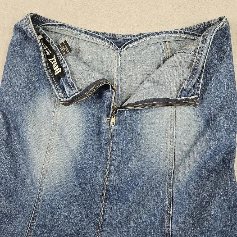 Vintage Quizz New York Denim‎ Skirt 9/10 Frayed Hem Midi Skirt Preppy Y2K Grunge